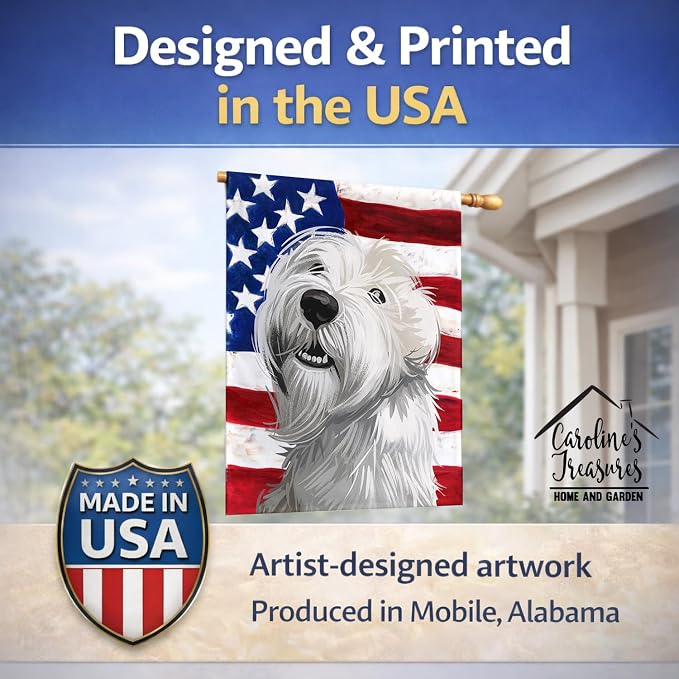 Caroline's Treasures CK6697CHF Sealyham Terrier American Flag House Flag Large Porch Sleeve Pole Decorative Outside Yard Banner Artwork Wall Hanging, Polyester, House Size, Multicolor