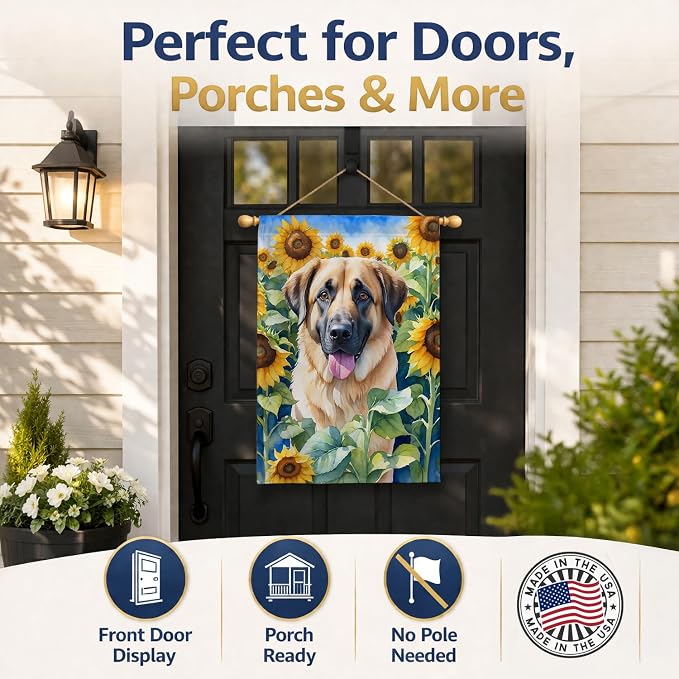 Caroline's Treasures DAC6012CHF Anatolian Shepherd in Sunflowers House Flag Large Porch Sleeve Pole Decorative Outside Yard Banner Artwork Wall Hanging, Polyester, House Size, Multicolor