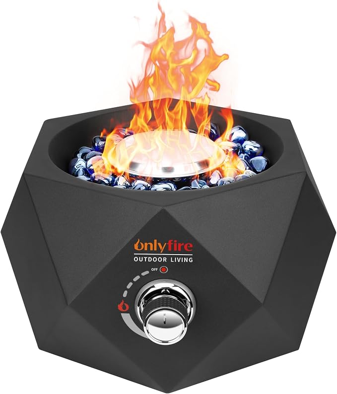 14” Modern Tabletop Gas Fire Pit, Portable Firepit Works with 1lb Propane Gas for Patio Backyard Porch Camping RV Tailgating, Side-Mounted, FP004
