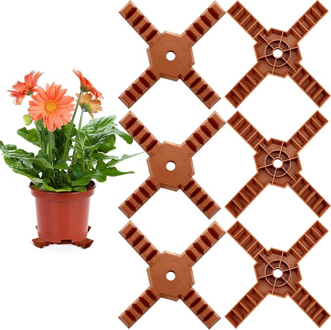 Panelee 6 Pcs Plant Pot Stand Riser Adjustable Cuttable Plastic Under Plant Stand Prevent Water Damage for Outdoor Indoor Pot Holder Garden Patio(12 Inch,Brown)