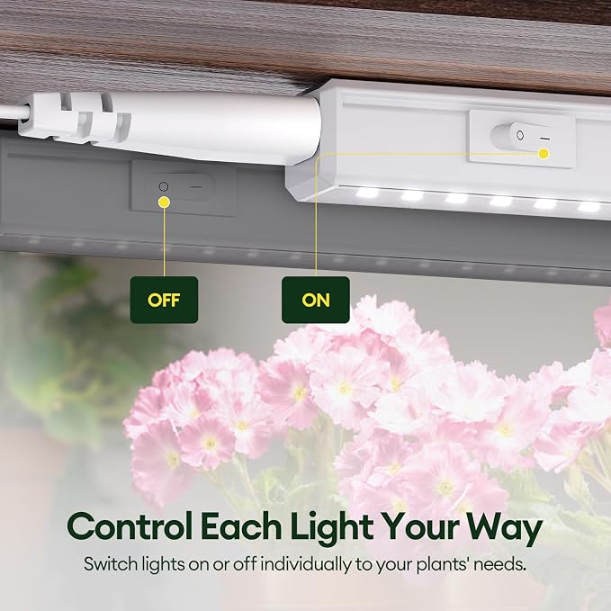 Maygrove Grow Lights for Indoor Plants, Sunlike Full Spectrum 5000K 2FT LED Growing Lamp 60W (4 x 15W), T5 Grow Light Strip for Seed Starting, Vegetables, Linkable, White, 4-Pack
