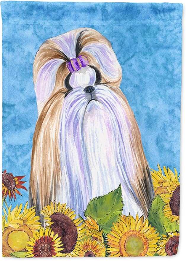 Caroline's Treasures SS4234GF Shih Tzu in Summer Flowers Garden Flag Mailbox Flag Decorative Yard Flag Banner Outside Patio Artwork Yard Flower Beds, Garden Size, Multicolor