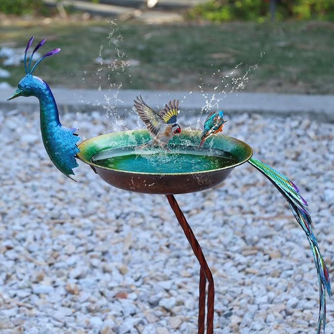 36" H Peacock Bird Baths for Outdoor, Metal Bird Feeder Seed Trayr,Outdoor Bird Bath,Garden Lawn Yard Decor