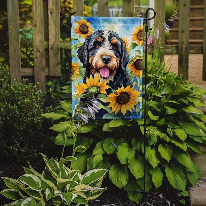 Caroline's Treasures DAC6025GF Bernedoodle in Sunflowers Garden Flag Mailbox Flag Decorative Yard Flag Banner Outside Patio Artwork Yard Flower Beds, Garden Size, Multicolor