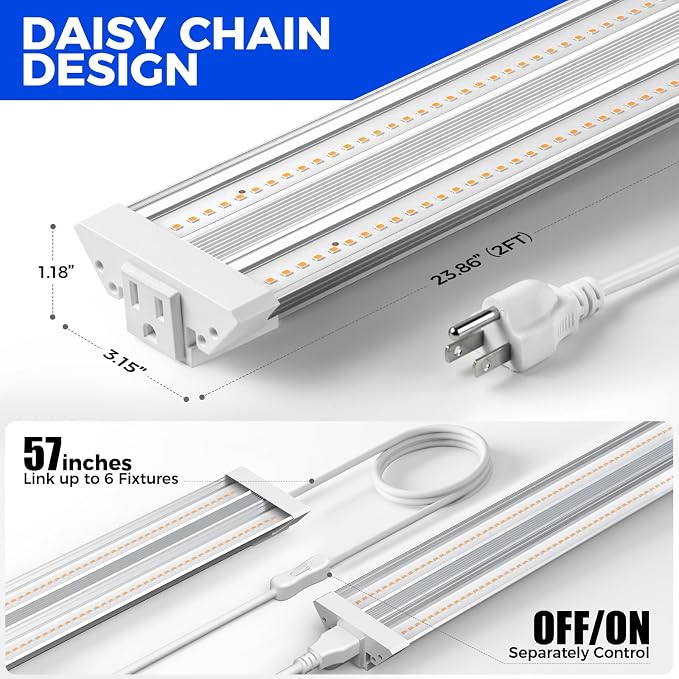 Barrina TX36 2FT LED Grow Light for Seed Starting, 144W(4 x 36W, 800W Equivalent), High PPFD, Full Spectrum, Mechanical Timer, Hang Grow Light from Seed to Flower with On/Off Switch, Linkable, 4 Packs