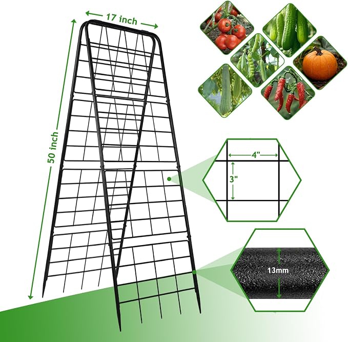 Heavy Duty Adjustable A-Frame Garden Trellis for Climbing Plants 50"x17", Reinforced Metal Plant Support for Raised Beds, Ideal for Tomatoes, Cucumbers & Outdoor Vines Black, 1 Pc