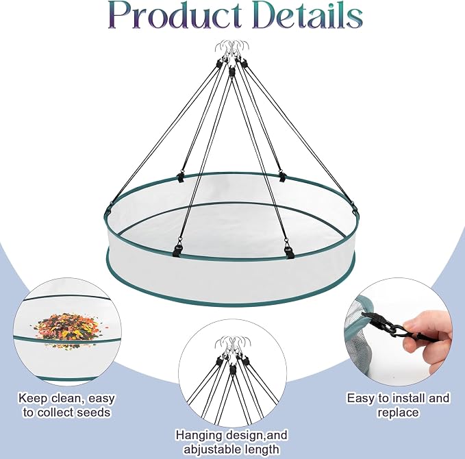 24 Inch Large Bird Seed Catcher Tray for Hanging Bird Feeder Platform, Birds Feeder Trays with Adjustable Hanging Hoop for Outdoor Garden Lawn