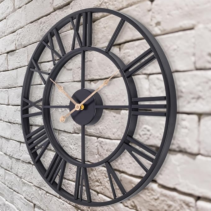 Extra Large Outdoor Clocks, Oversized Outdoor Clock for Patio/Pool, Vintage Metal Outdoor Clock Silent Battery Operated, European Industrial Skeleton Wall Clock for Backyard/Garden/Fence, 30 in