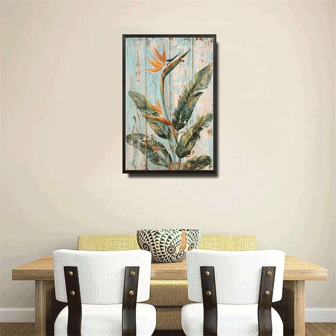 Metal Sign Tin Sign Vintage Exotic Bird of Paradise Tin Sign for Rustic Paintings Vintage Charm and Vibrant Leaf Displays Tin Signs for Women for Restaurant 8×12 Inches with Metal Frame