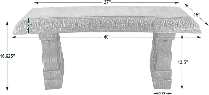 Arcadia Garden Products BE02 Fiberclay Garden, Outdoor Bench, Patio Seating for Front Porch Park Outside Furniture Decor, Gray