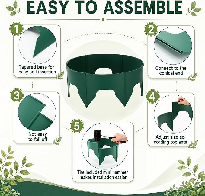Ripeng 6 Pack 8-12 Inch Planting Grow Rings for Outdoor Plants Green Adjustable Planting Ring Interlocking Garden Ring with Rubber Mallet to Separate Rock Pest for Deep Watering Veggies Herbs Flowers