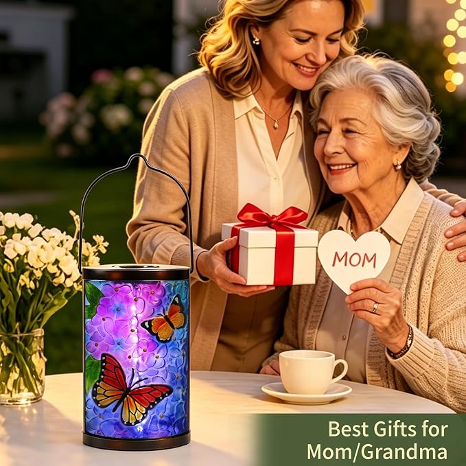 MUMTOP Hanging Solar Lantern Outdoor Waterproof LED Solar Lights Butterfly Decorative Solar Lanterns Tabletop Lamp for Outdoor Patio Garden Yard Decor