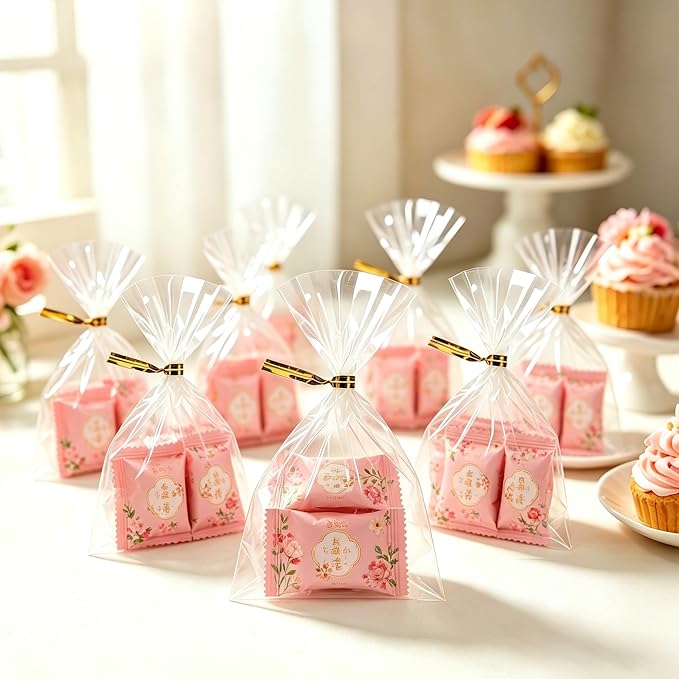 LOKQING Cellophane Bags Plastic Treat Bag Clear Cookie Candy Bags with Twist Ties for Party Favor Bag, Graduation Gift Bags(100PACK,4x6inch)