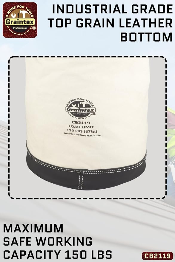 Graintex CB2119 Utility Canvas Bucket Leather Bottom With Hook