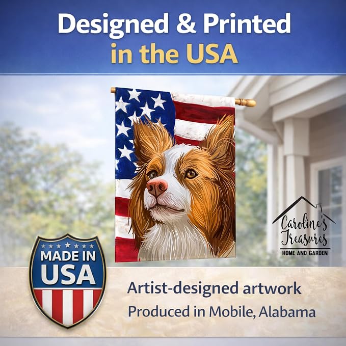 Caroline's Treasures CK6616CHF Miniature Australian Shepherd American Flag House Flag Large Porch Sleeve Pole Decorative Outside Yard Banner Artwork Wall Hanging, Polyester, House Size, Multicolor