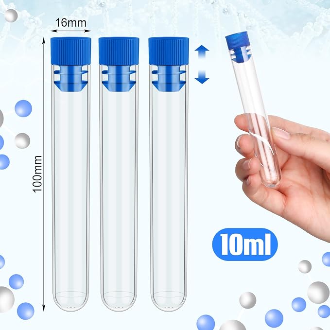 Xuhal 500 Pcs Test Tubes 10 ml Clear Plastic Test Tubes with Caps 16 x 100 mm Small Propagation for Scientific Experiments Plant Propagation Powder Spices Candy Storage (Blue Cover)