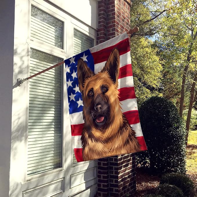 Caroline's Treasures CK6536CHF German Shepherd Dog American Flag House Flag Large Porch Sleeve Pole Decorative Outside Yard Banner Artwork Wall Hanging, Polyester, House Size, Multicolor