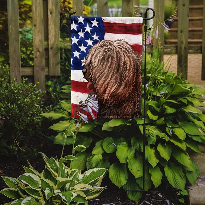 Caroline's Treasures CK6719GF Spanish Water Dog American Flag Garden Flag Mailbox Flag Decorative Yard Flag Banner Outside Patio Artwork Yard Flower Beds, Garden Size, Multicolor