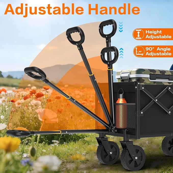 Heavy Duty 360LBS Wagons Carts Foldable, Collapsible Wagon with All-Terrain Swivel Wheels, 180L Extra Long Portable Folding Cart for Outdoor Camping Beach Shopping Sports