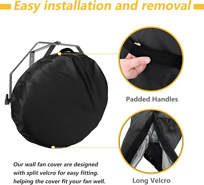 Bitubi Wall Mount Fan Cover, 18-20 Inch Waterproof Outdoor Wall Mounted Fan Cover, Heavy Duty 600D Oxford Dustproof Protective Fan Covers (Black)