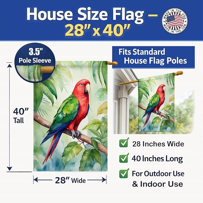 Caroline's Treasures Eclectus Parrot House Flag Large Porch Sleeve Pole Decorative Outside Yard Banner Artwork Wall Hanging, Polyester, House Size, Multicolor