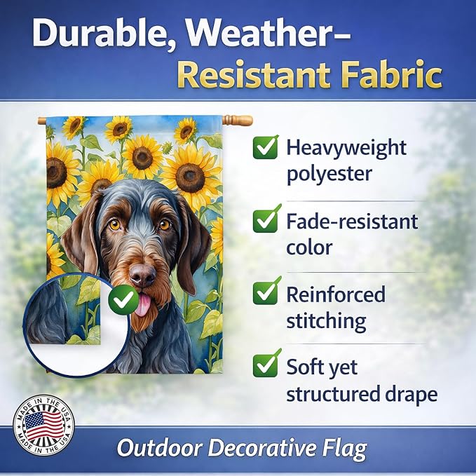 Caroline's Treasures DAC6086CHF German Wirehaired Pointer in Sunflowers House Flag Large Porch Sleeve Pole Decorative Outside Yard Banner Artwork Wall Hanging, Polyester, House Size, Multicolor