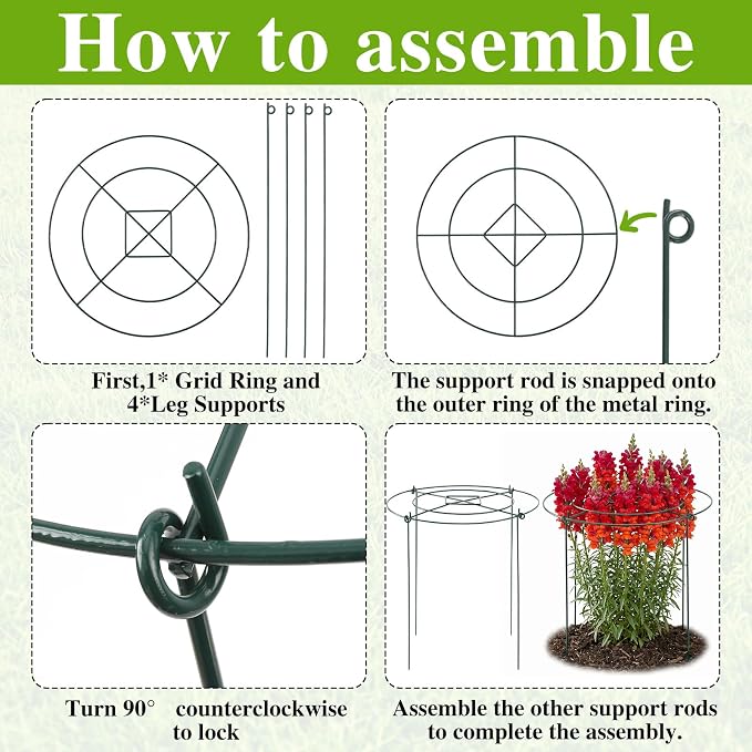 Peony Cages and Supports - 8 Pack Plant Support Ring with 4 Legs 11.8" Dx17.7 H Round Potted Flower Grow Trellis Indoor Outdoor Garden Heavy Duty Metal Stakes for Rose Hydrangea Vegetables