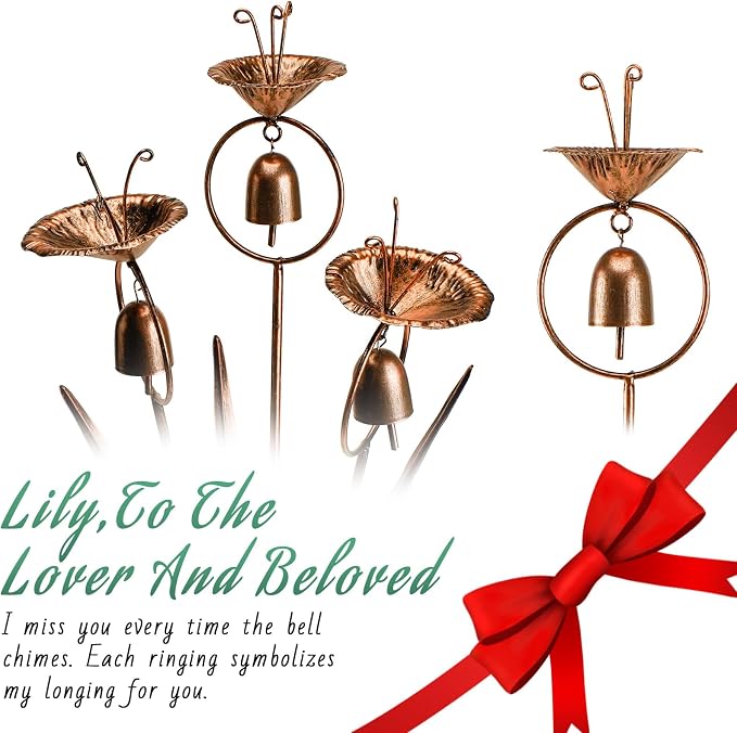 WSgift Gardens Metal Calla Lily Flowers with Bells for Outside Yard Art Metal Lilies Bronze