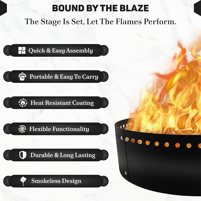 FEBTECH - 48" D x 12" H Smokeless Fire Ring Liner - Fire Pit Ring Insert | Heat Resistant Steel Fire pit Insert, Versatile DIY Fire Ring for In-Ground & Above-Ground Outdoor Bonfire