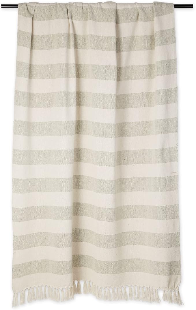 DII Rustic Farmhouse Cotton Cabana Striped Blanket Throw with Fringe, 50 x 60 - Cabana Striped Artichoke
