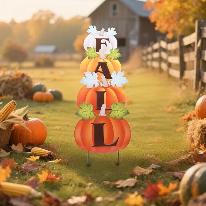Fall Yard Decor Outdoor Autumn Harvest Pumpkins Stakes Pumpkin Patch Sign with Stakes Fall Thanksgiving Decoration for Home Outside Lawn Garden Holiday Decor