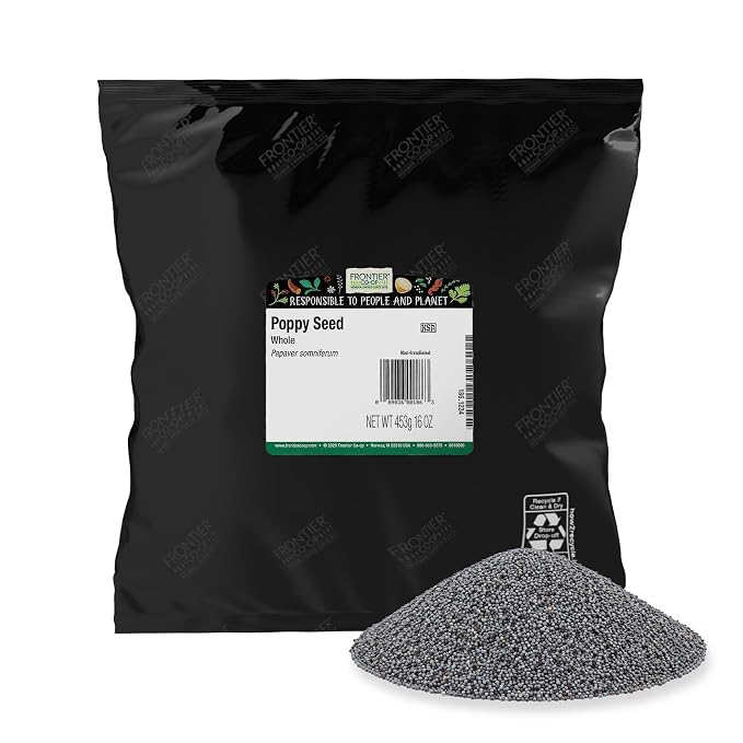Frontier Co-Op Whole Poppy Seeds, Bulk 1lb Bag - Black Poppy Seeds for Baking, Cooking, Salad Dressing - Certified Kosher, Non-Irradiated - 16oz