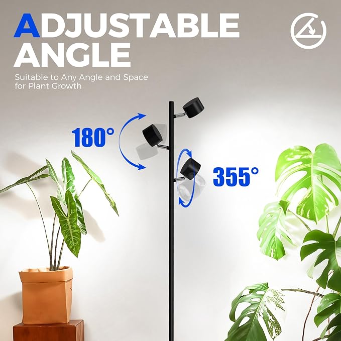 Barrina T1X3 Floor Grow Lights for Indoor Plants, 30W, 5000K, Full Spectrum, Adjustable 3 Heads, High PPFD, 6FT with Foot Switch, Vertical Plants Light for Growing, Standing Grow Lights for Tall Plant