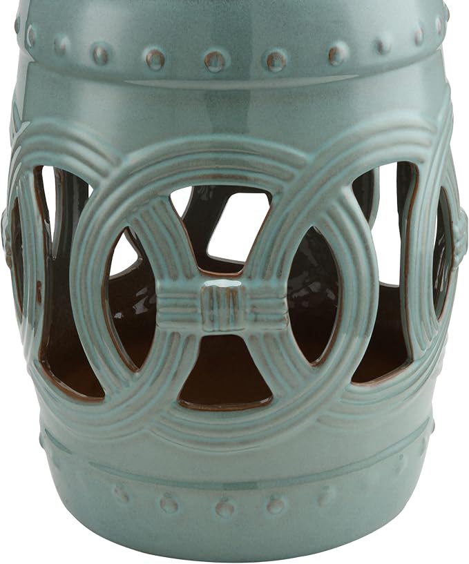 Outsunny 14" x 17" Ceramic Garden Stool with Double-Coin Knotted Ring Design & Strong Glazed Material, Decorative Outdoor Stool, Home Collection, Antique Blue