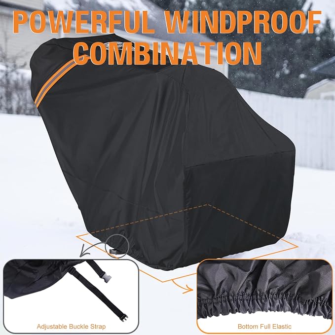 Snow Blower Cover, 24"/26"/28" Heavy Duty 900D Waterproof Snowblower Cover | Fit for Two-Stage and Single-Stage Snow Throwers, Compatible with Toro, EGO, Craftsman, Ariens Black