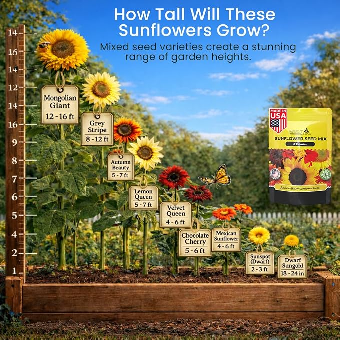 NatureZ Edge 5200+ Sunflower Seeds for Planting Bulk Variety Pack, Get More Sunflower Seeds to Plant, from Dwarf Sunflowers to Giant Sunflower Seeds, Includes Mammoth Sunflower Seeds, Non-GMO