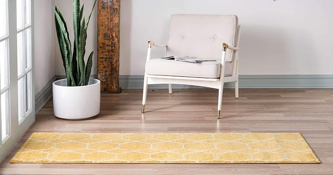 Unique Loom Trellis Frieze Collection Area Rug - Geometric, 2' x 6' Runner, Yellow/Ivory