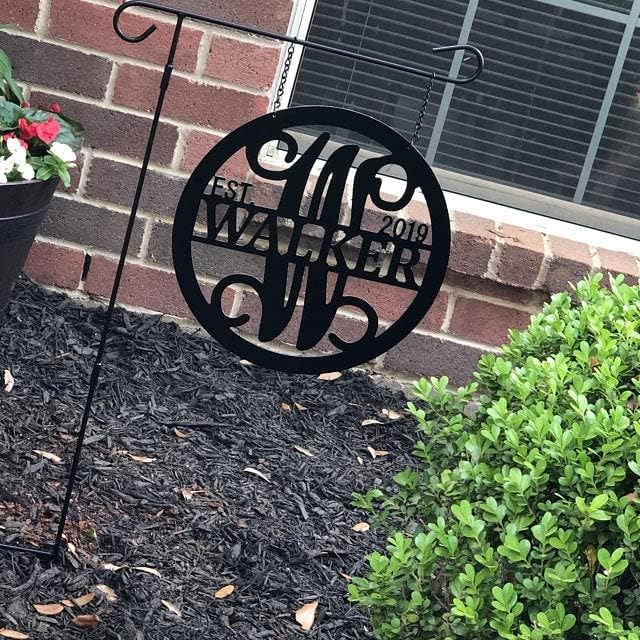 PK Décor Last Name Garden Flag, Custom Lamp Post Sign, Hanging Initial Wreath Accessory, Metal ACM Established Home Door Hanger, Personalized Front Door Decor (14)