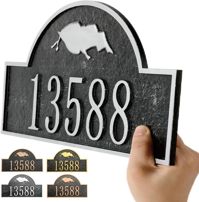 Address Sign Lawn Mounted - Custom House Number Sign with 2 Solid Metal Stakes,Address Numbers for Outside House,Yard,Garden,Grass,Ground,Drive Way,Lawn,13'' x 7.7''