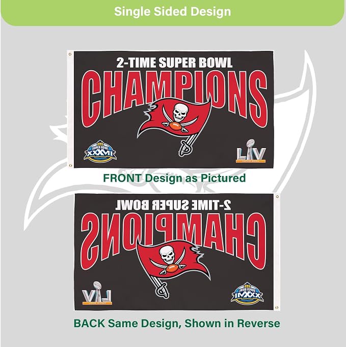 Team Sports America NFL Tampa Bay Buccaneers Multi-Win Superbowl Champions 3x5 Flag for Outside with Grommets | Outdoor & Indoor | Heavy Duty Flag & Banner | Works with Flag Pole for Outside House