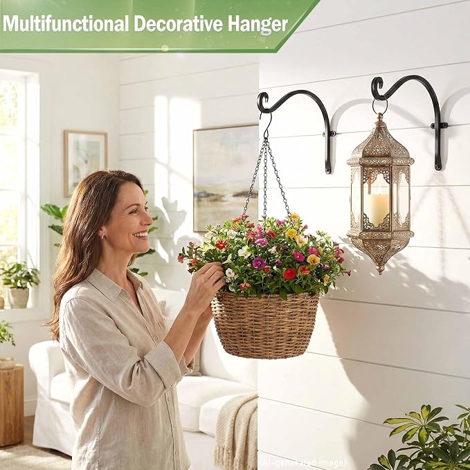 Lifyzoon Hanging Plant Brackets Outdoor: 50lbs Weight Capacity - Hanging Bird Feeder Hangers, 12-Inch Black Metal Outdoor Wall Hooks for Heavy Plants - 4 Pack, Birdhouse, Wind Chimes