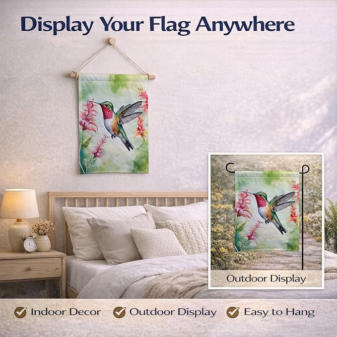 Caroline's Treasures Broadtailed Hummingbird Garden Flag Mailbox Flag Decorative Yard Flag Banner Outside Patio Artwork Yard Flower Beds, Garden Size, Multicolor