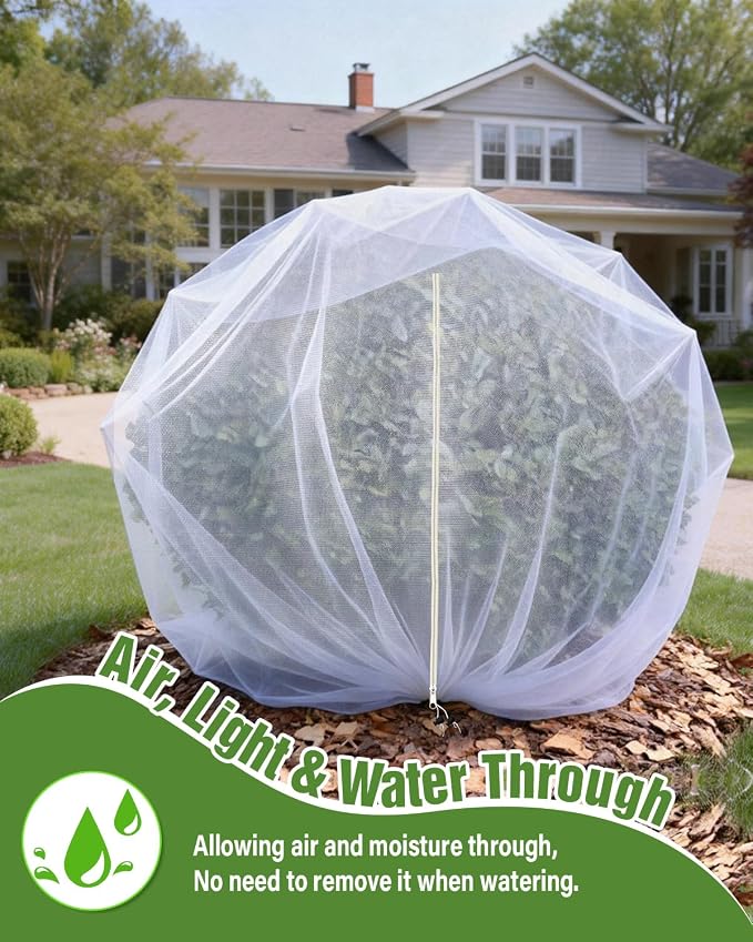 JoyHalo Fruit Tree Netting with Zipper & Drawstring, 8 × 8FT Pest Barrier Netting for Garden, 60-Mesh PE Tree Covers for Bush, Blueberry, Vegetables & Plant Protection (2 Packs)