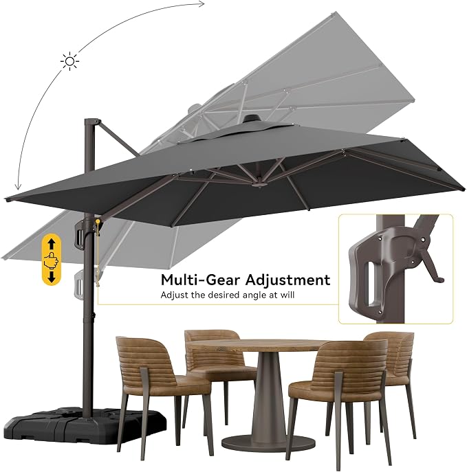10x10FT Cantilever Outdoor Umbrella, 360° Rotating Large Offset Square Patio Umbrella, Ideal for Garden Backyard Deck Courtyard, Grey
