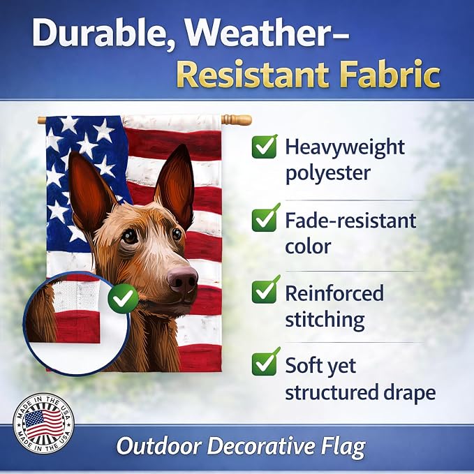 Caroline's Treasures CK6643CHF Pharaoh Hound Dog American Flag House Flag Large Porch Sleeve Pole Decorative Outside Yard Banner Artwork Wall Hanging, Polyester, House Size, Multicolor
