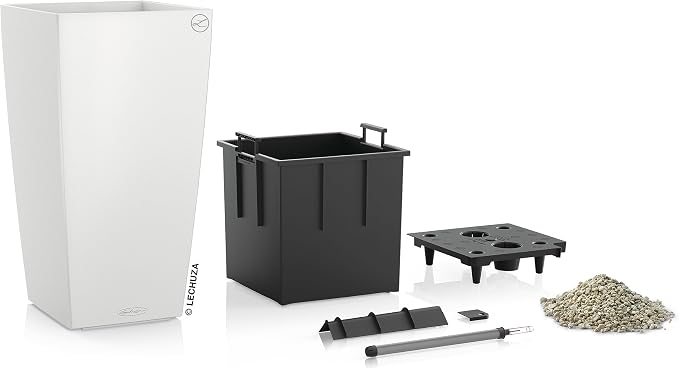 Lechuza 13150 Cubico Color 40 Self-Watering Planter for Indoor and Outdoor Use, 16" x 16" x 30", White