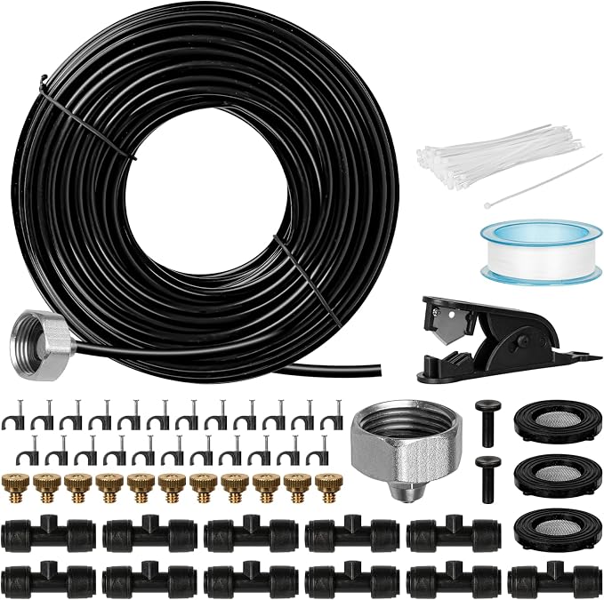 OnBrand 40FT Mister for Outside Patio with Brass Adapter and 11 Nozzles | Patio Water Misters for Cooling Outdoor, Misting System with 11 Atomizing Connectors for Pool Cooler BBQ Porch Party Camping