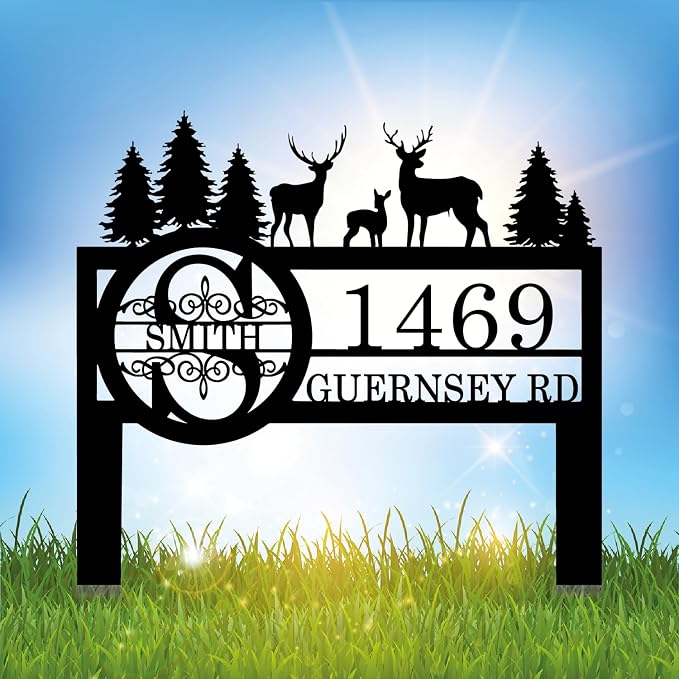 Personalized Deer Wildlife Decor for Outside, Custom Garden Address Sign with Metal Stake, Address House Number Sign, Name Farmhouse Decoration, Yard Housewarming Gift, Camping Decor for Outdoor