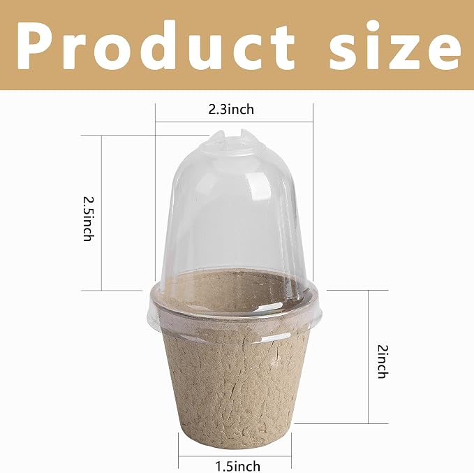 EBaokuup 20pcs Biodegradable Plant Nursery Pots with Humidity Dome, 2.3" Seed Starter Pots for Seedlings, Vegetables