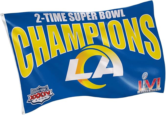 Team Sports America NFL LA Rams Multi-Win Superbowl Champions 3x5 Flag for Outside with Grommets | Outdoor & Indoor | Heavy Duty Flag & Banner | Works with Flag Pole for Outside House
